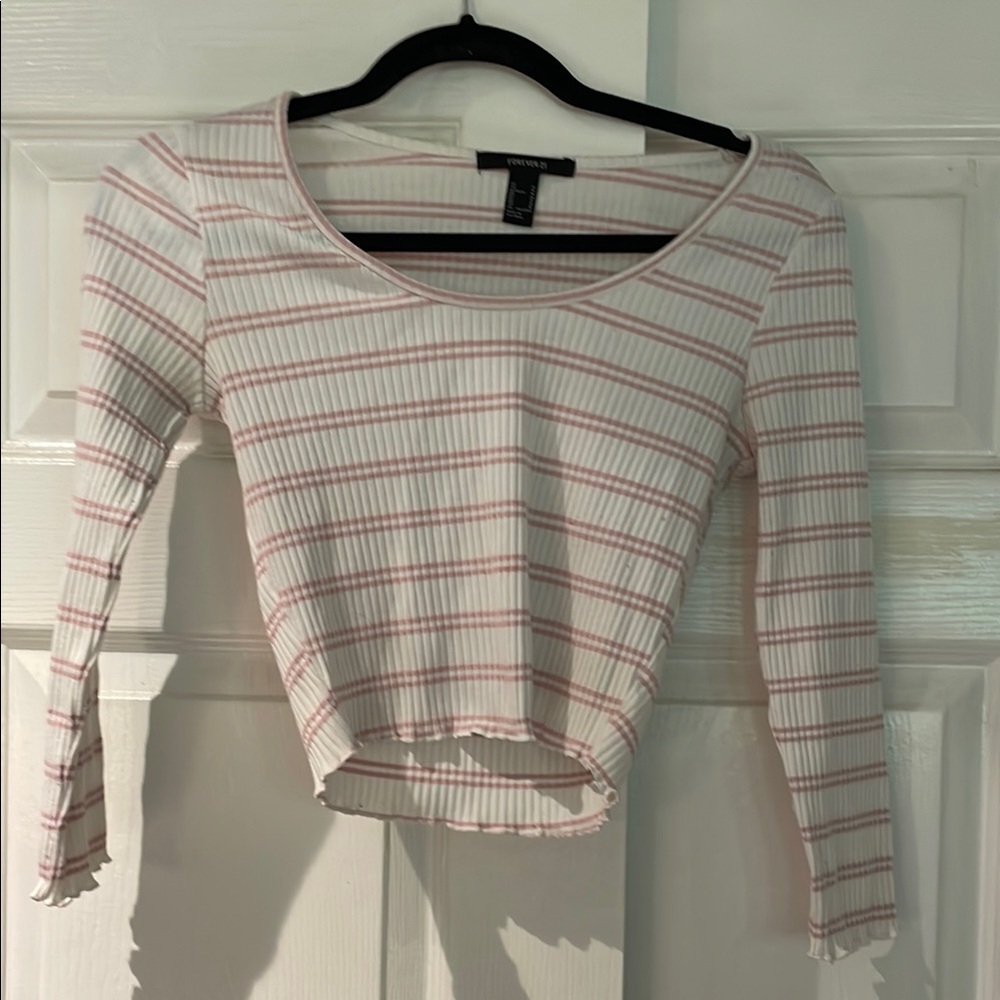 Forever 21 White and Cream Ribbed Crop Blouse